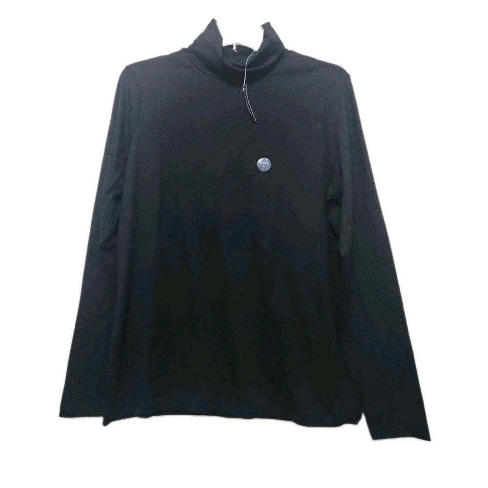 Lands End Womens Turtleneck Top Large Shaped Fit Black Long Slv Lightweight NWT